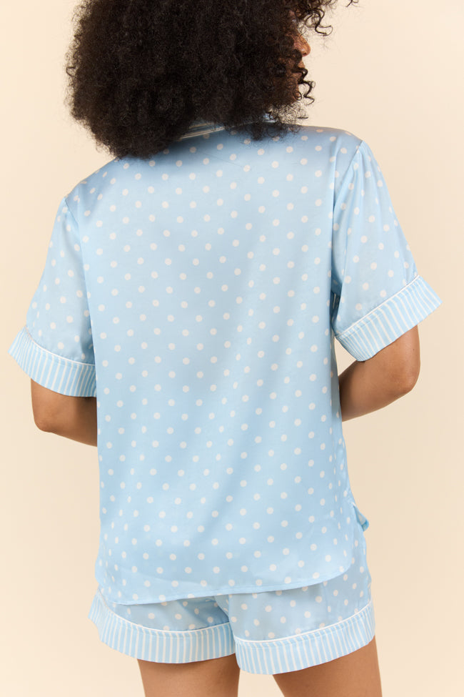 No Alarm Blue Polka Dot Satin Pajama Top SALE