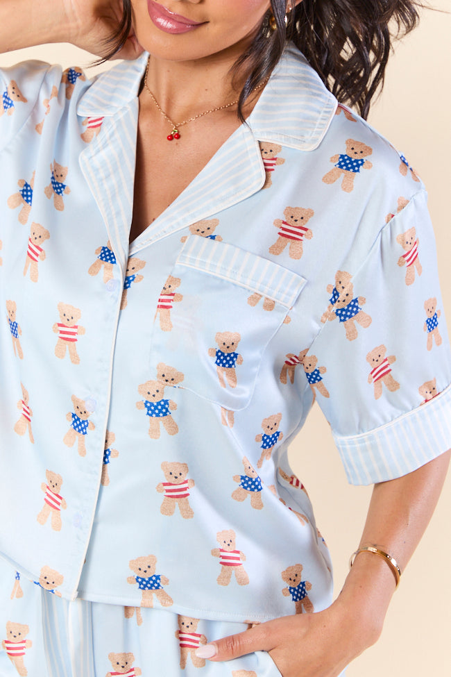 Bearly Asleep Teddy Bear Printed Short Sleeve Pajama Top
