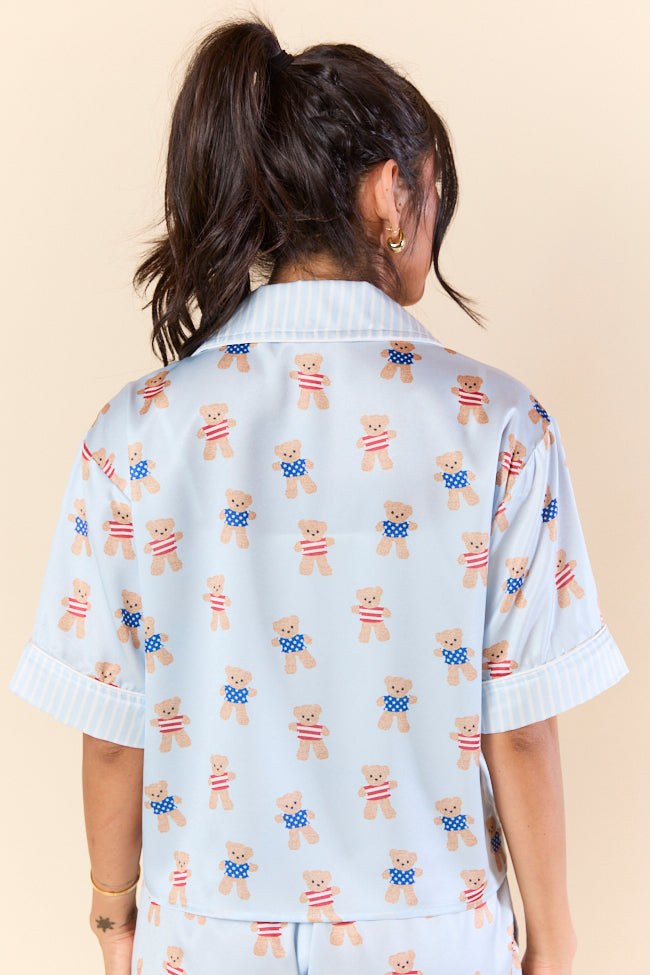 Bearly Asleep Teddy Bear Printed Short Sleeve Pajama Top