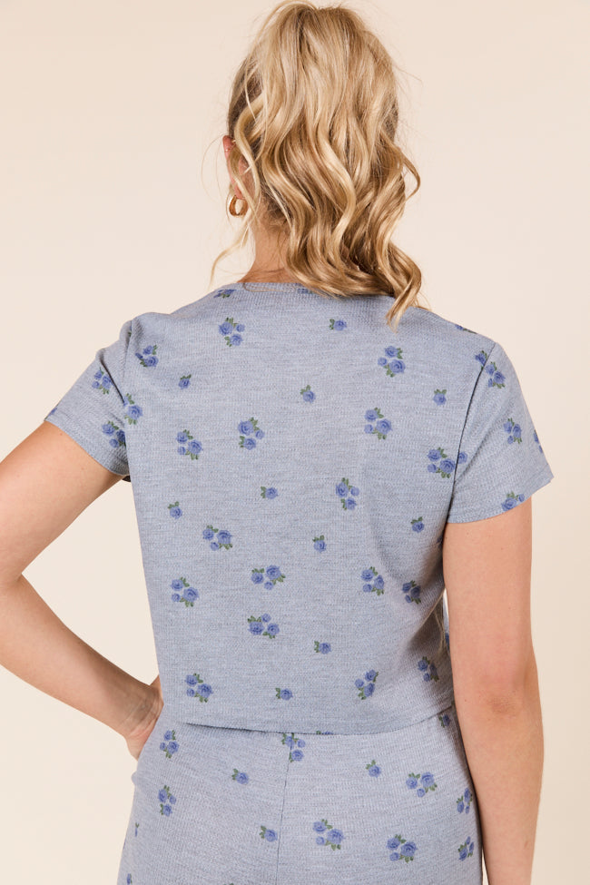 Lainey Waffle Knit Blue Floral Pajama Top