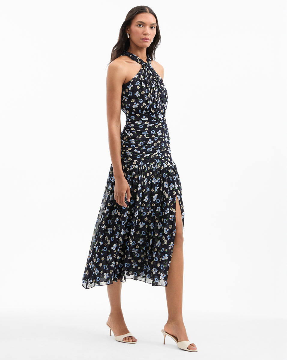 Brock Silk Ruched Midi Dress