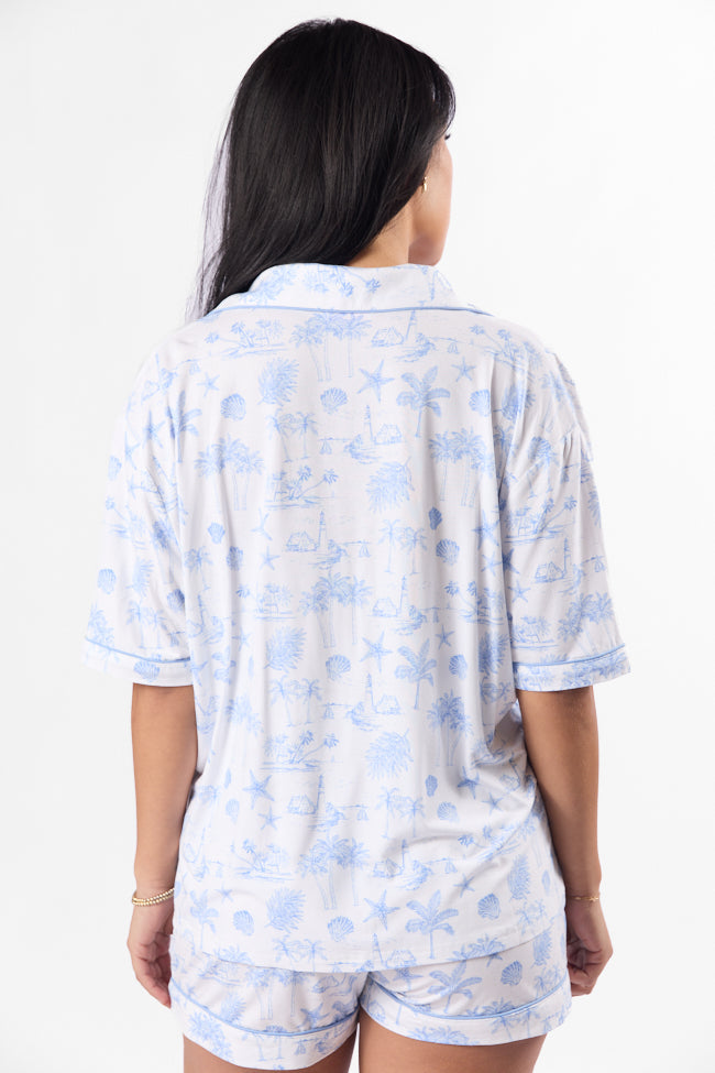 Under the Stars Blue Coastal Toile Short Sleeve Pajama Top