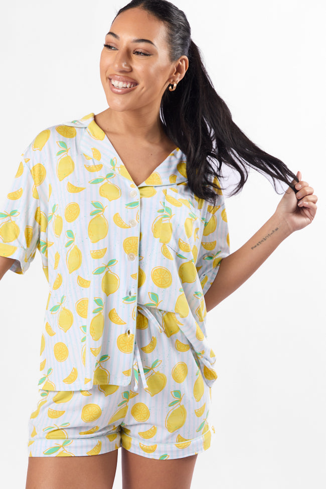 Under the Stars Lemon Print Short Sleeve Pajama Top