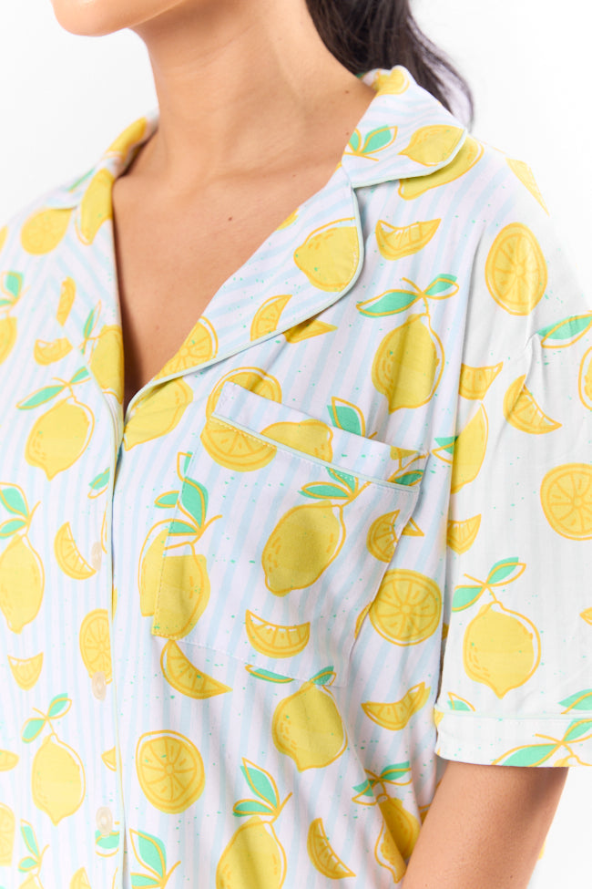 Under the Stars Lemon Print Short Sleeve Pajama Top