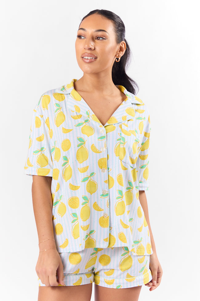 Under the Stars Lemon Print Short Sleeve Pajama Top