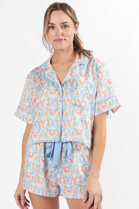 Rest Up In The Cutest Catch Satin Pajama Top SALE