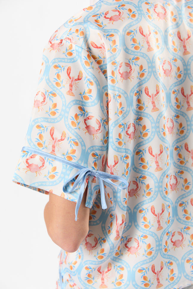Rest Up In The Cutest Catch Satin Pajama Top SALE