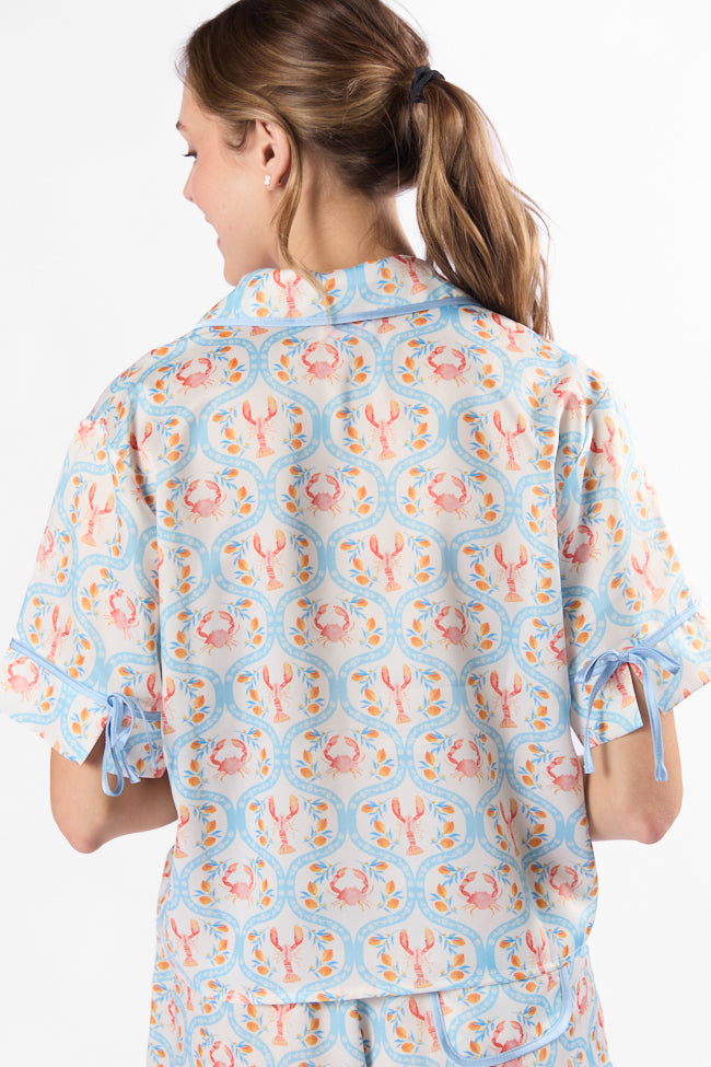 Rest Up In The Cutest Catch Satin Pajama Top SALE