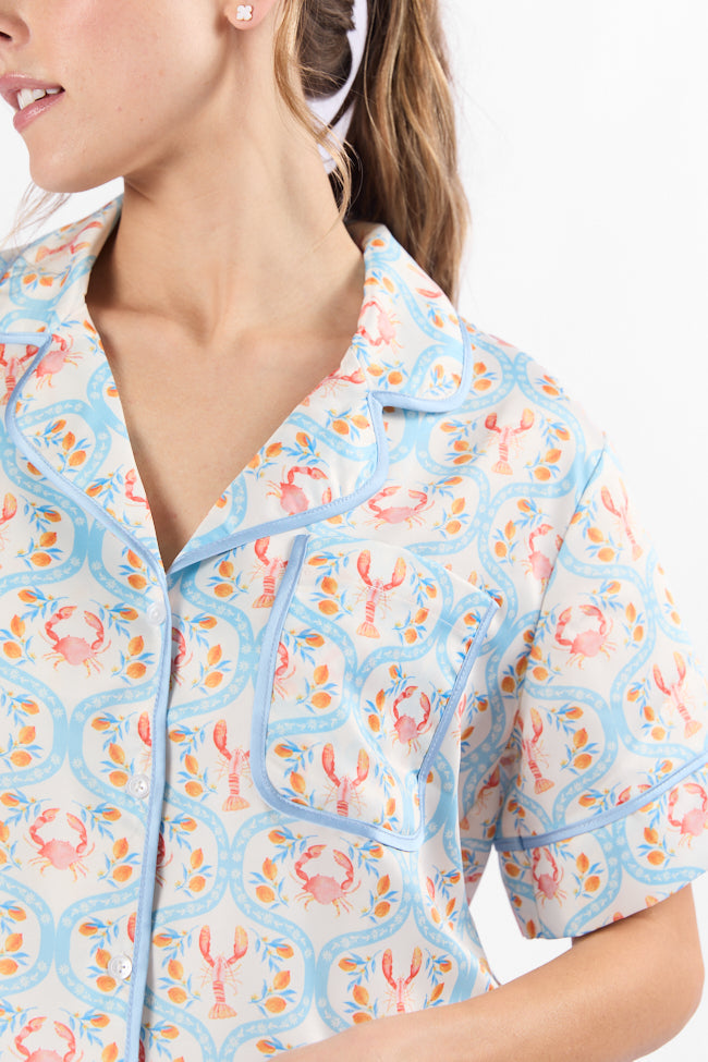 Rest Up In The Cutest Catch Satin Pajama Top SALE