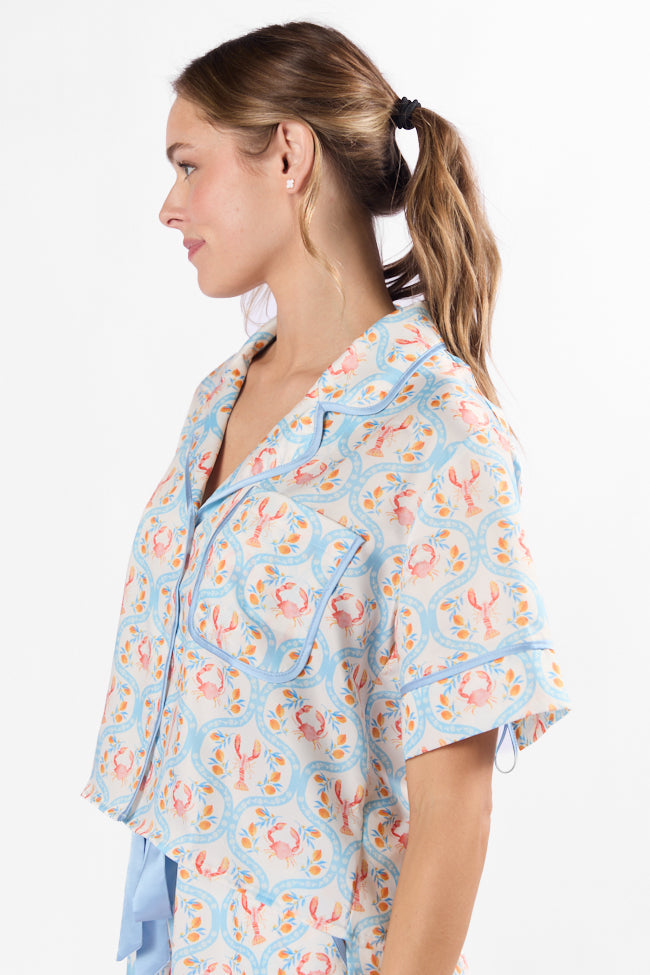 Rest Up In The Cutest Catch Satin Pajama Top SALE