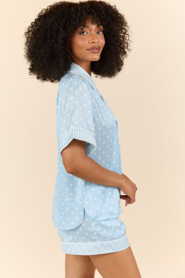 No Alarm Blue Polka Dot Satin Pajama Top SALE
