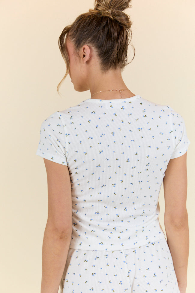 What A Dream Blue Ditsy Floral Short Sleeve Pajama Top SALE