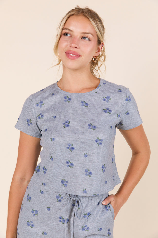Lainey Waffle Knit Blue Floral Pajama Top