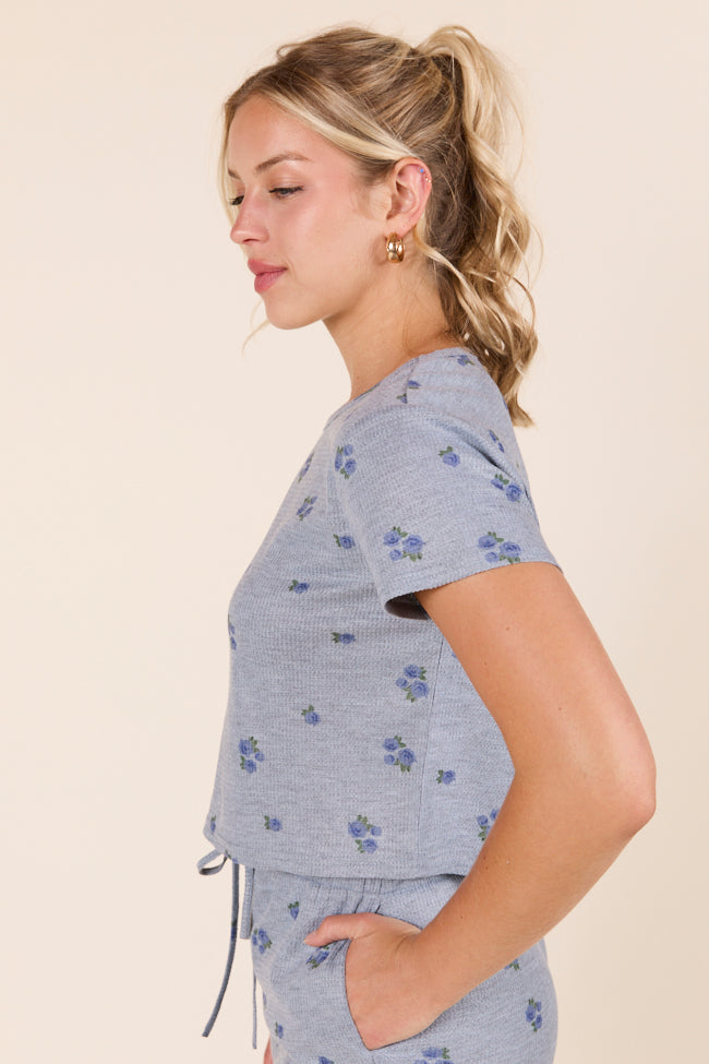 Lainey Waffle Knit Blue Floral Pajama Top