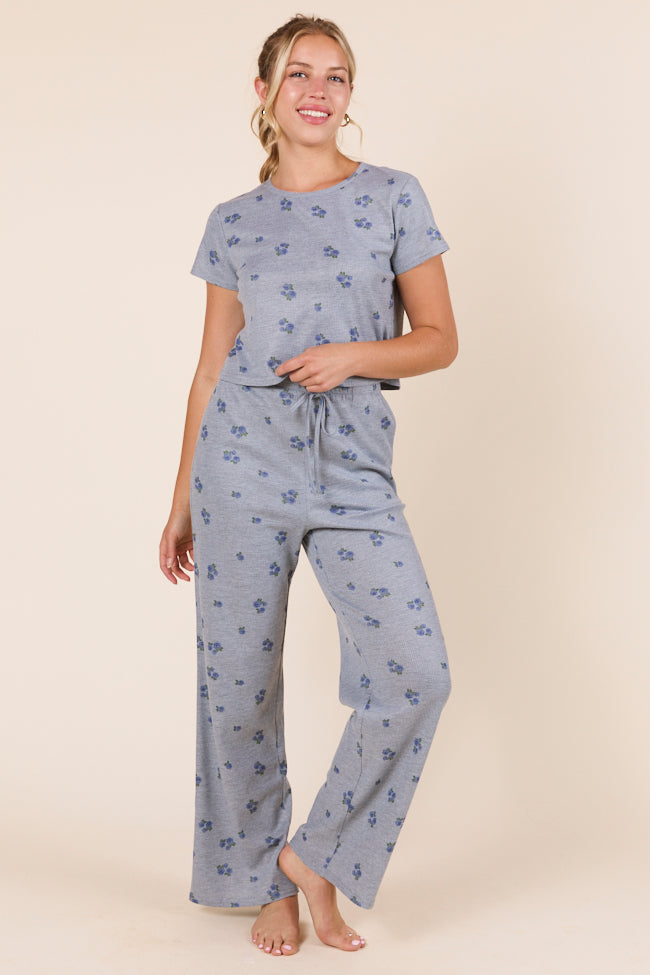 Lainey Waffle Knit Blue Floral Pajama Top