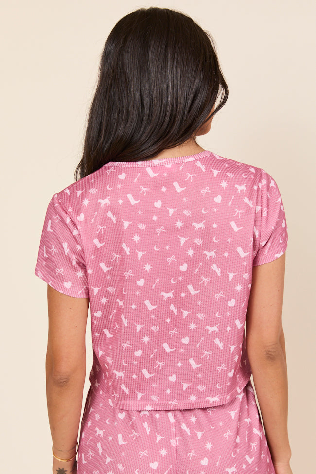 Lainey Waffle Knit Pink Western Icon Pajama Top