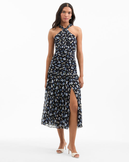 Brock Silk Ruched Midi Dress