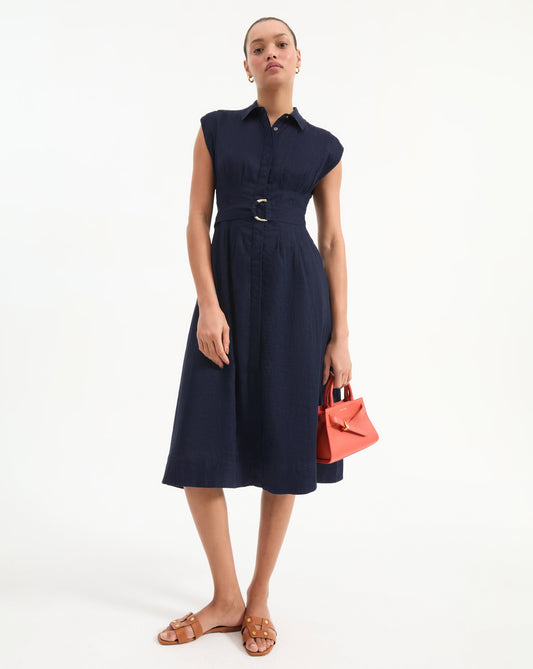 Loreta Belted Linen Dress