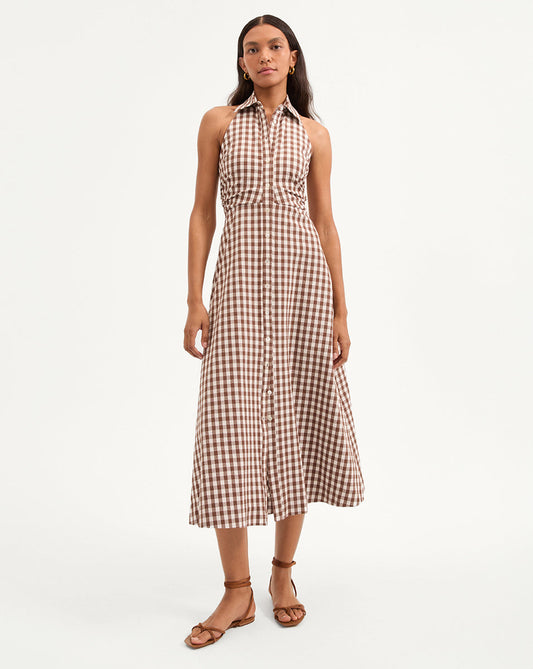Mackey Gingham Seersucker Halter Dress