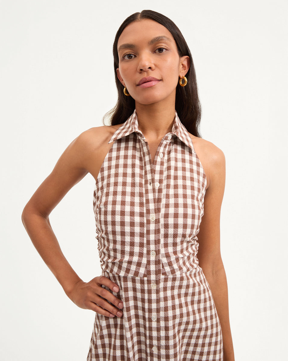 Mackey Gingham Seersucker Halter Dress