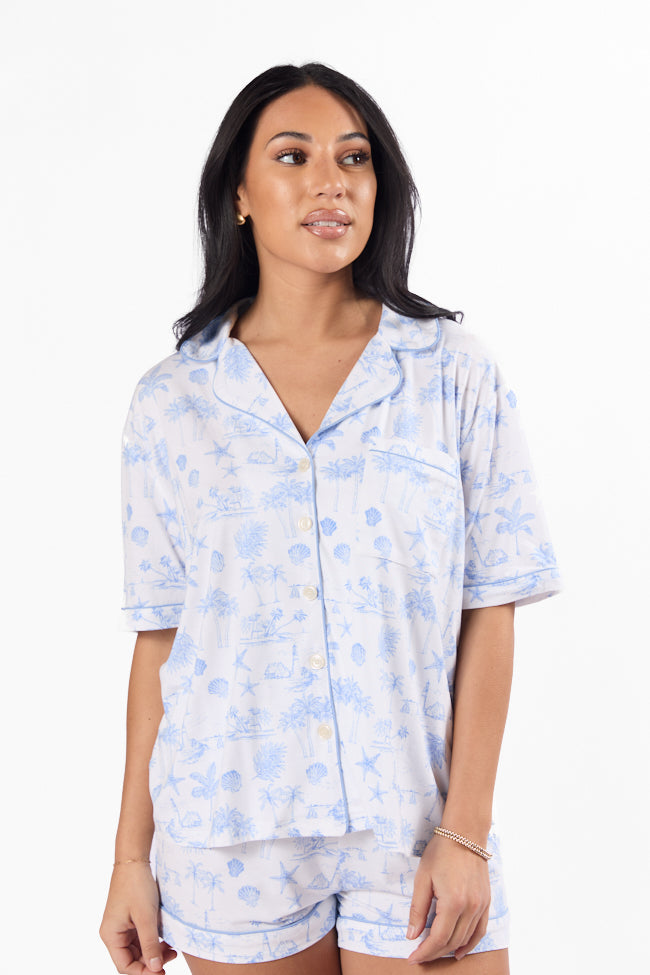 Under the Stars Blue Coastal Toile Short Sleeve Pajama Top