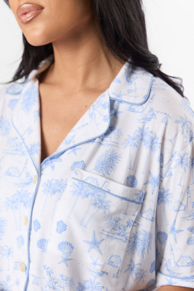 Under the Stars Blue Coastal Toile Short Sleeve Pajama Top